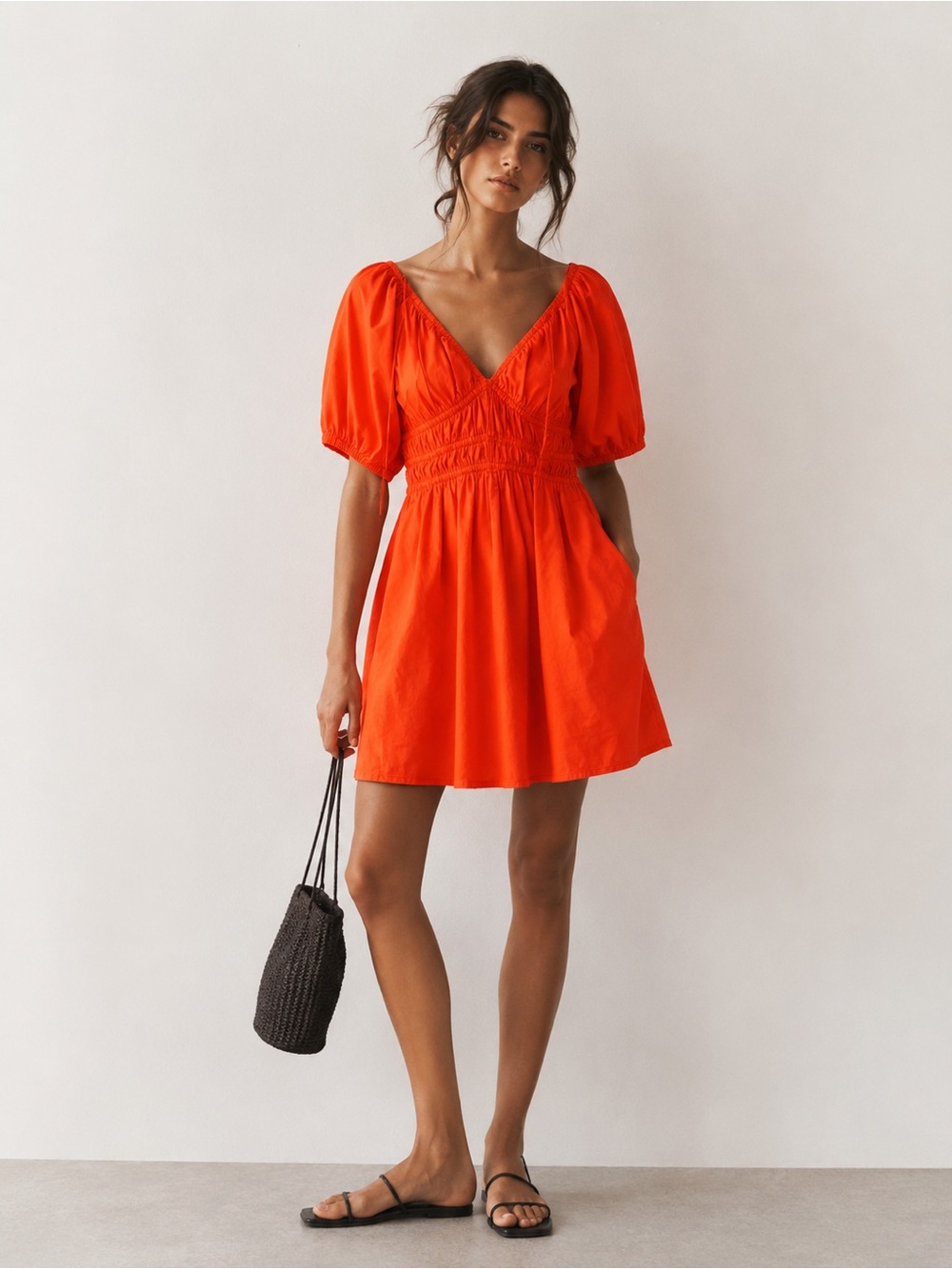 🧡 NWT Old Navy Vibrant Orange Puff Sleeve Mini Dress | Size L